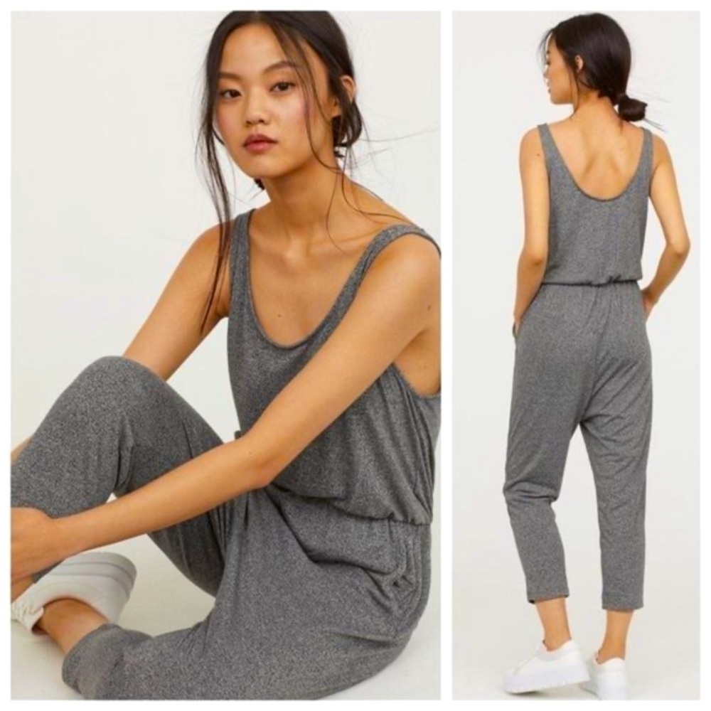 H&M Divided Jumpsuit Army Green Melange Jersey Comfy Lounge Romper Size XS